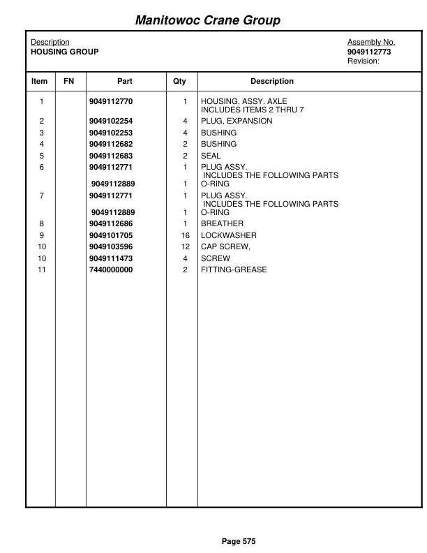 Grove RT650E Crane Parts Manual 228975 2008-3