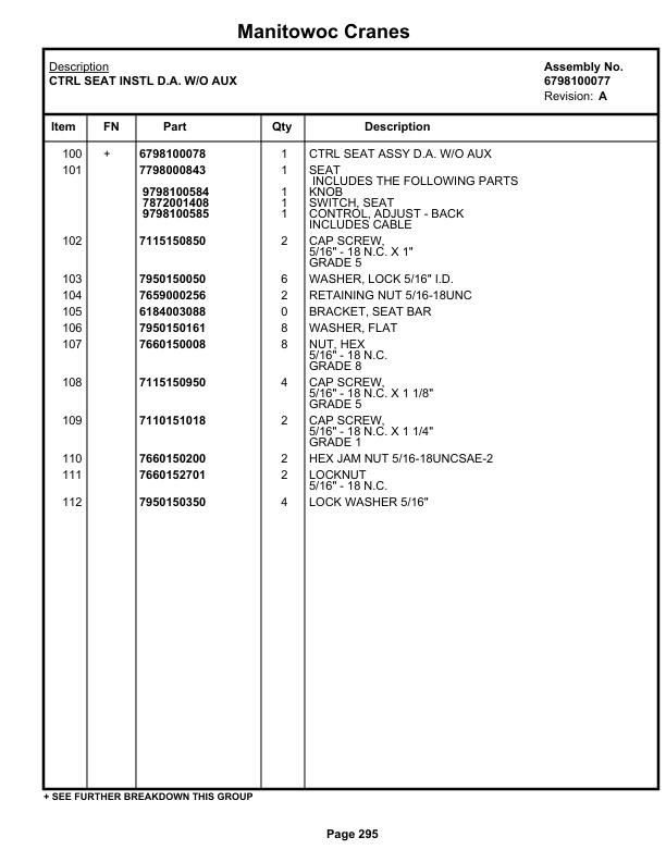 Grove RT650E Crane Parts Manual 229336 2021-2