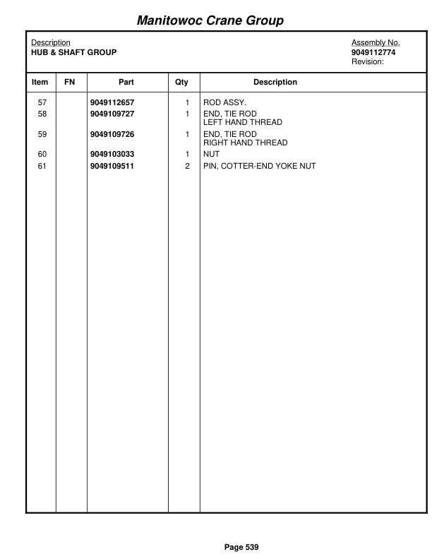 Grove RT650E Crane Parts Manual 229462 2008-3