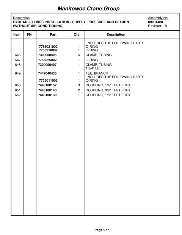 Grove RT650E Crane Parts Manual 229852 2009-2