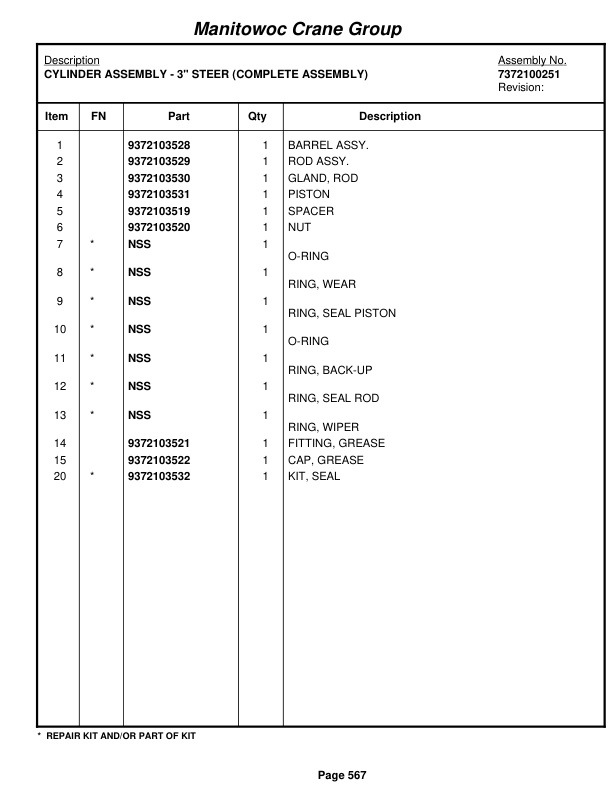 Grove RT650E Crane Parts Manual 229852 2009-3