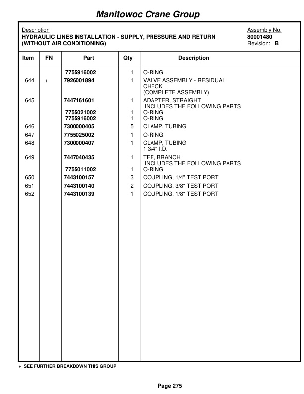 Grove RT650E Crane Parts Manual 229854 2009-2