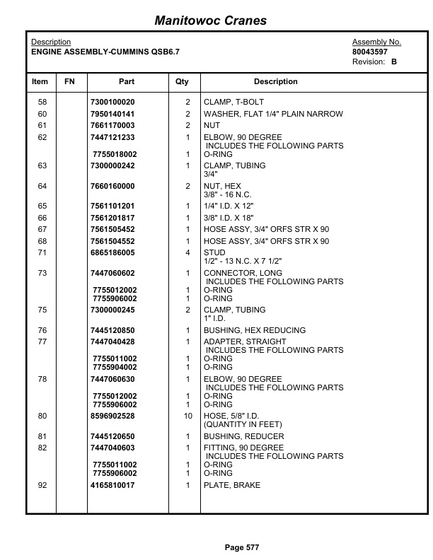 Grove RT650E Crane Parts Manual 233341 2012-3