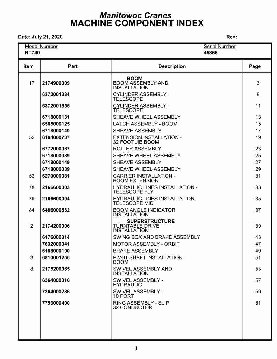 Grove RT740 Crane Parts Manual 45856 2020