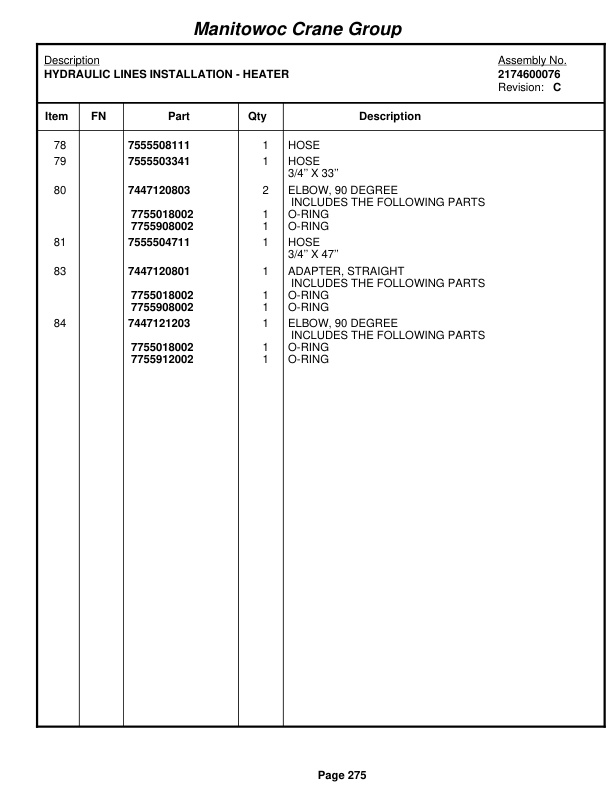 Grove RT740B Crane Parts Manual 75470 2005-2