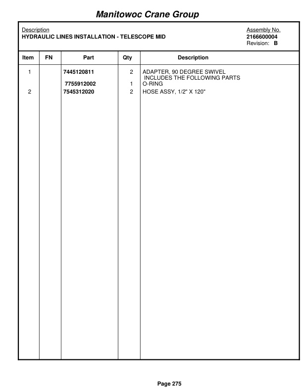 Grove RT745 Crane Parts Manual 68967 2007-2