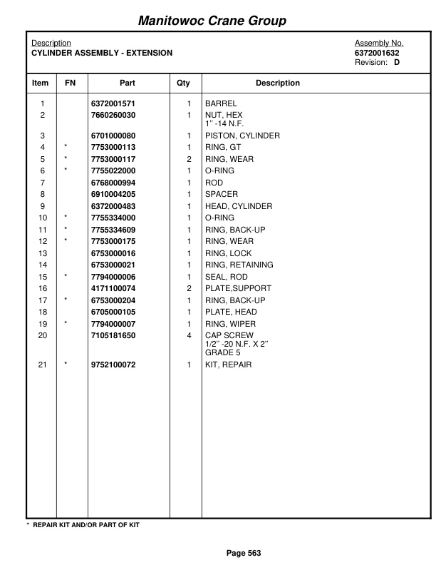 Grove RT745 Crane Parts Manual 68967 2007-3