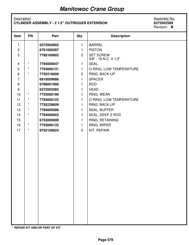 Grove RT745 Crane Parts Manual 70311 2007-3