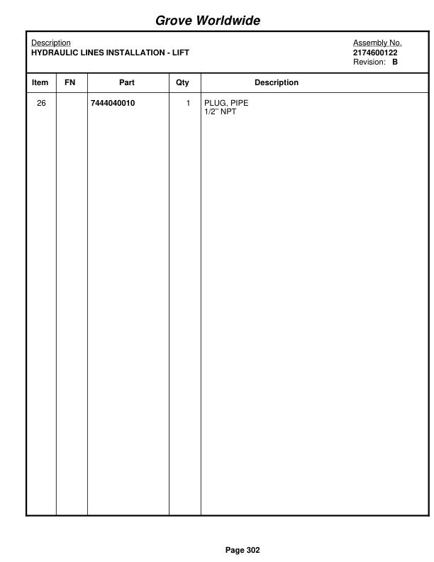 Grove RT745 Crane Parts Manual 79626 2004-2