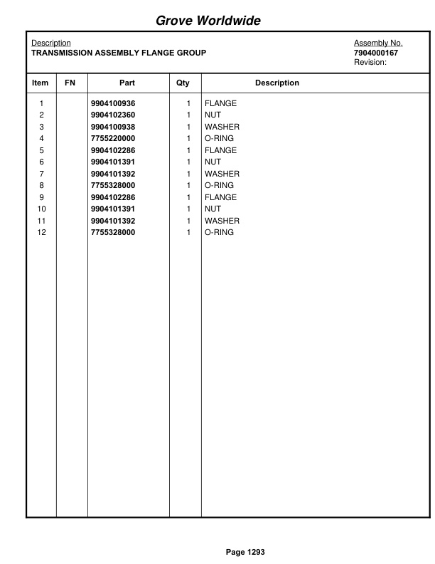 Grove RT750 Crane Parts Manual 84850 2003-3