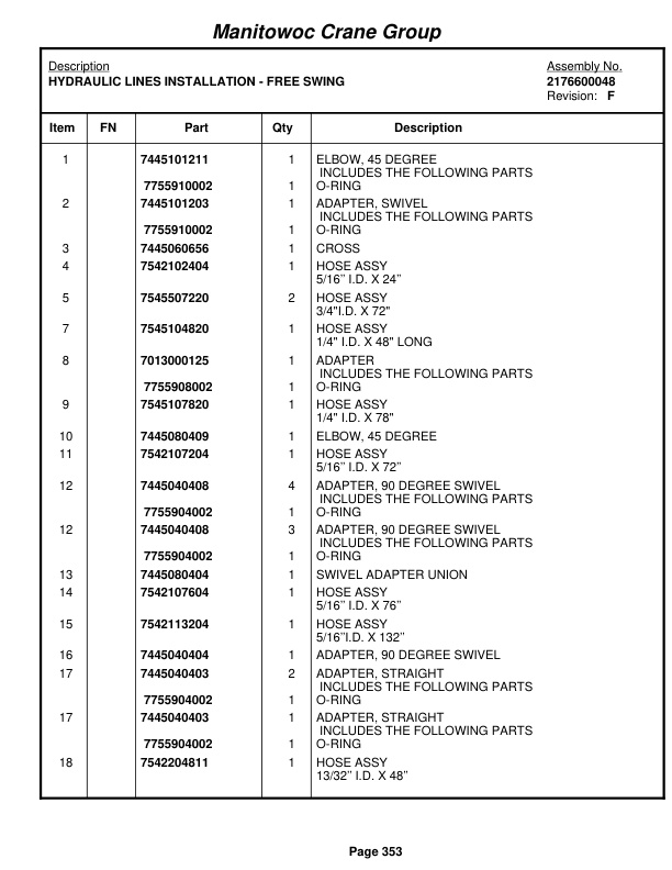 Grove RT750 Crane Parts Manual 86888 2008-2