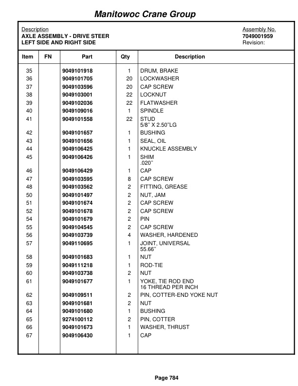 Grove RT750 Crane Parts Manual 87787 2005-3