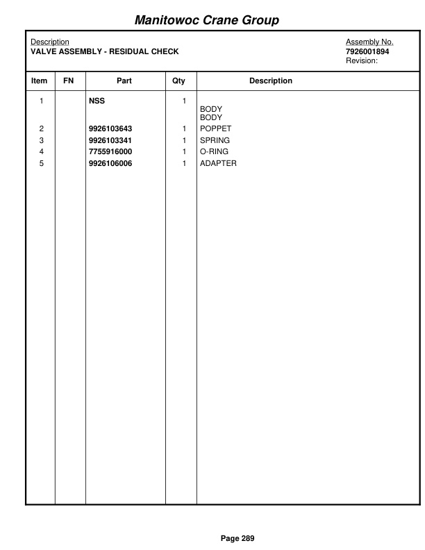 Grove RT750E Crane Parts Manual 226376 2007-2