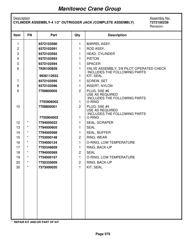 Grove RT750E Crane Parts Manual 229282 2008-3