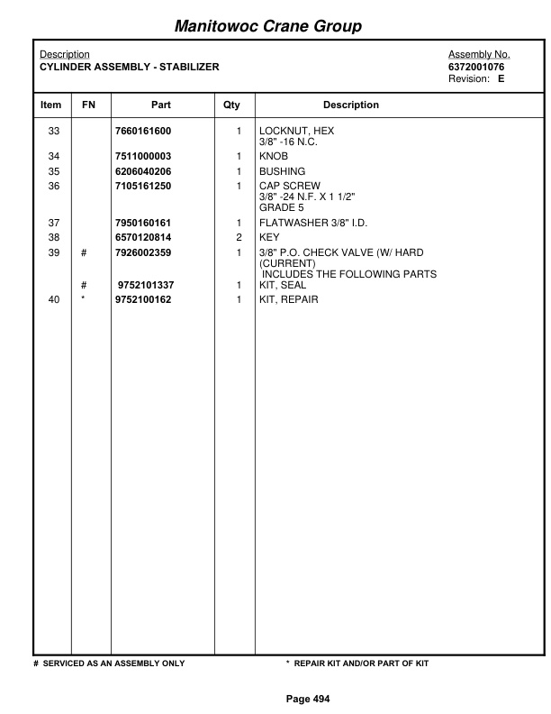 Grove RT75S Crane Parts Manual 39170 2004-3