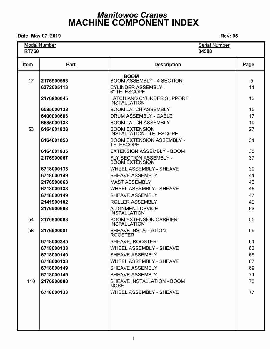 Grove RT760 Crane Parts Manual 84588 2019