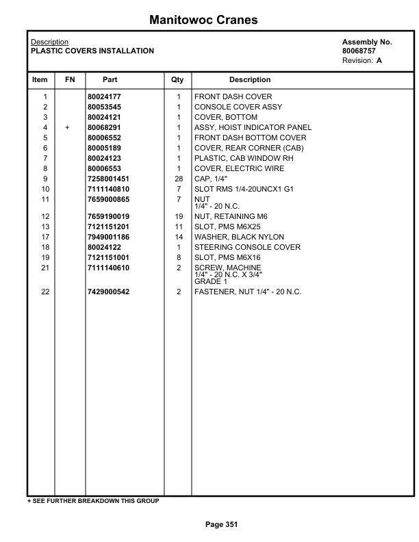 Grove RT765E-2 4 SECT Crane Parts Manual 237057 2021-2