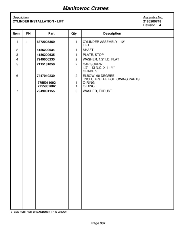 Grove RT855B Crane Parts Manual 83263 2010-2