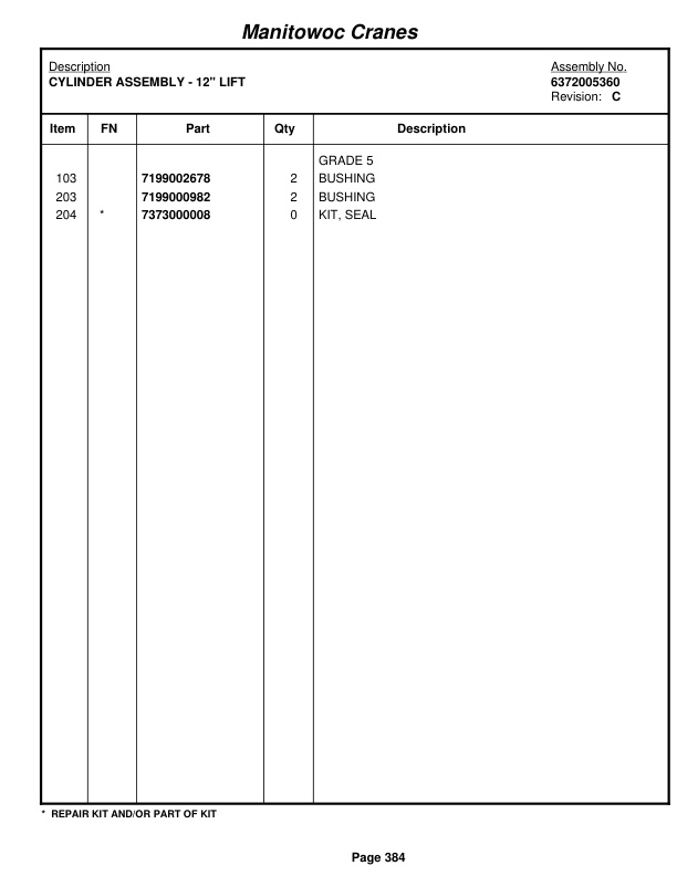 Grove RT855B Crane Parts Manual 84896 2010-2