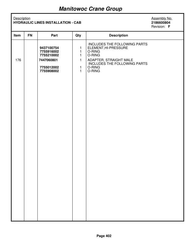 Grove RT855B Crane Parts Manual 87176 2007-2