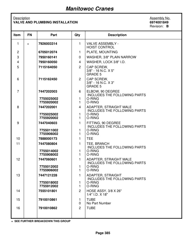 Grove RT865B Crane Parts Manual 81943 2010-2