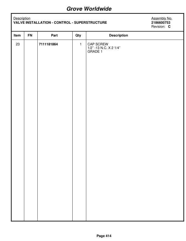 Grove RT865B Crane Parts Manual 86714 2003-2