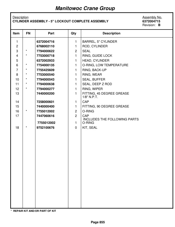 Grove RT865B Crane Parts Manual 87755 2006-3