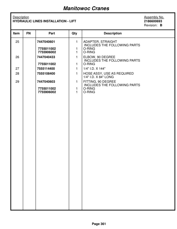 Grove RT875C Crane Parts Manual 222606 2014-2