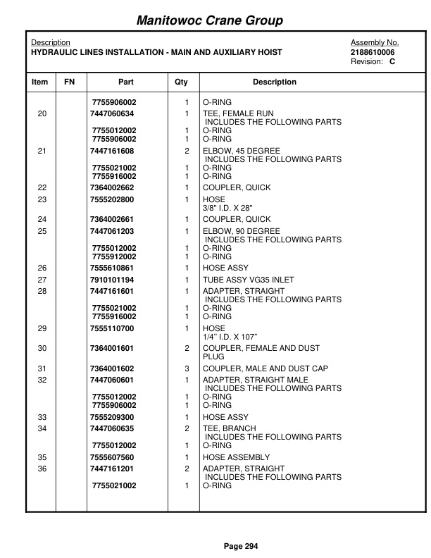 Grove RT875E Crane Parts Manual 224616 2005-2