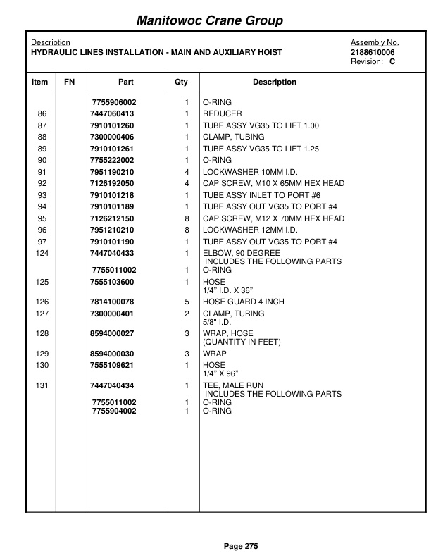 Grove RT875E Crane Parts Manual 224872 2005-2