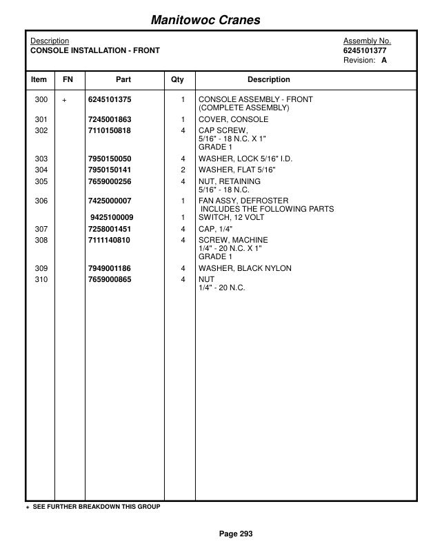 Grove RT875E Crane Parts Manual 228124 2016-2