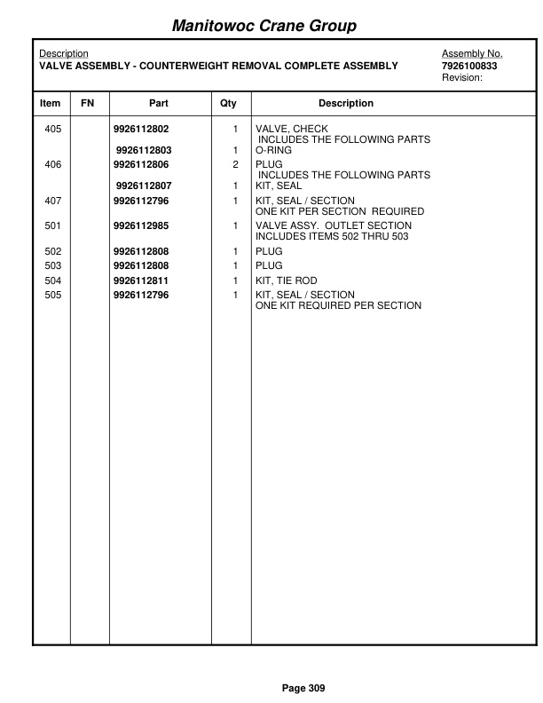 Grove RT875E3 Crane Parts Manual 226010 2007-2