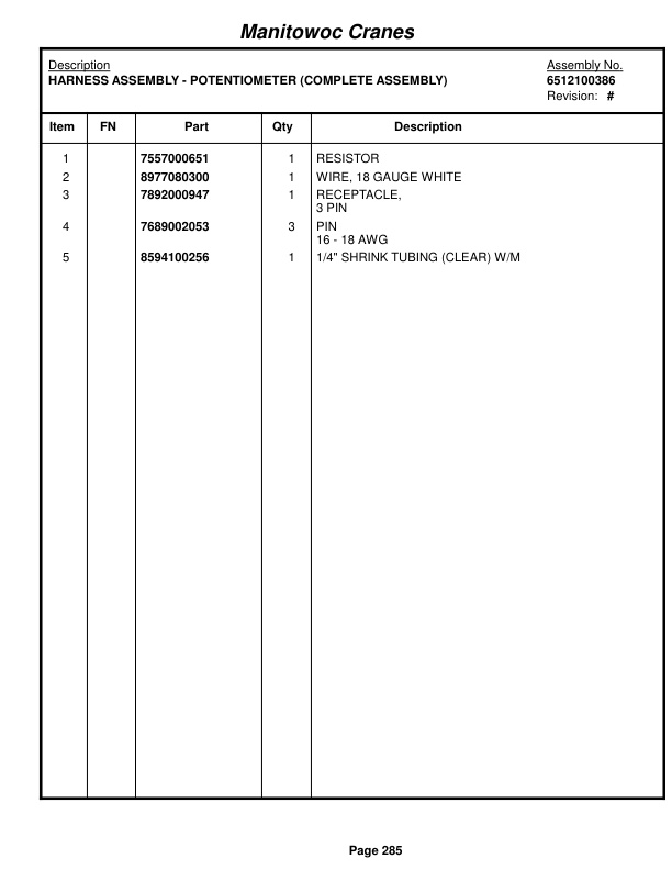 Grove RT875E3 Crane Parts Manual 226580 2017-2