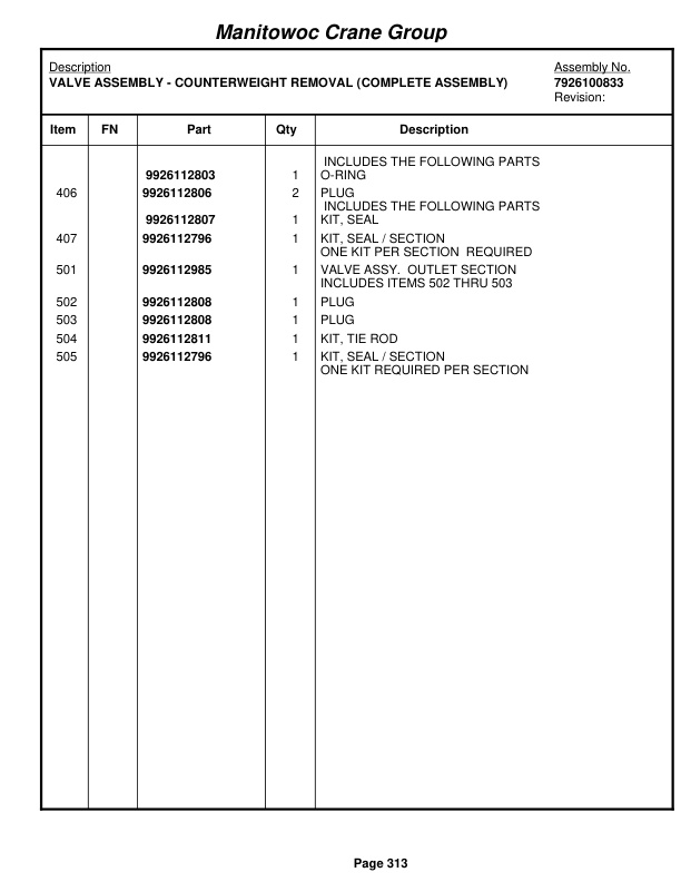 Grove RT880E Crane Parts Manual 230655 2009-2