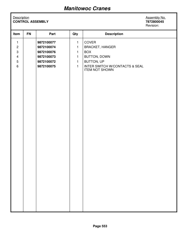 Grove RT880E Crane Parts Manual 231486 2011-3