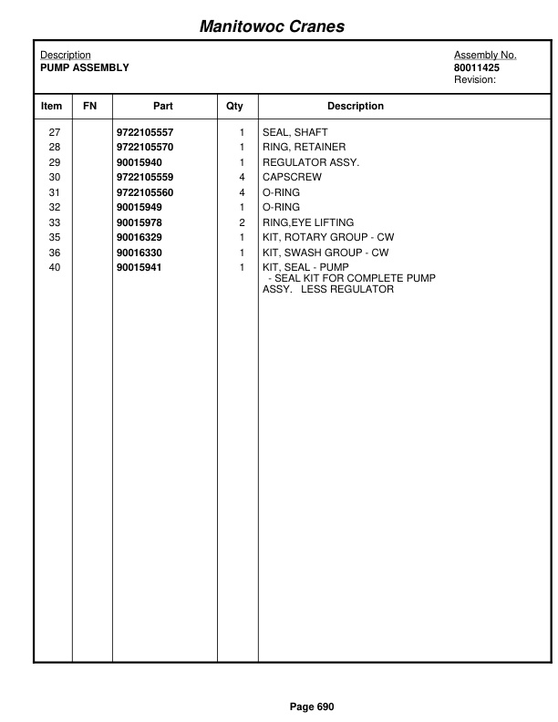 Grove RT880E Crane Parts Manual 232590 2012-3