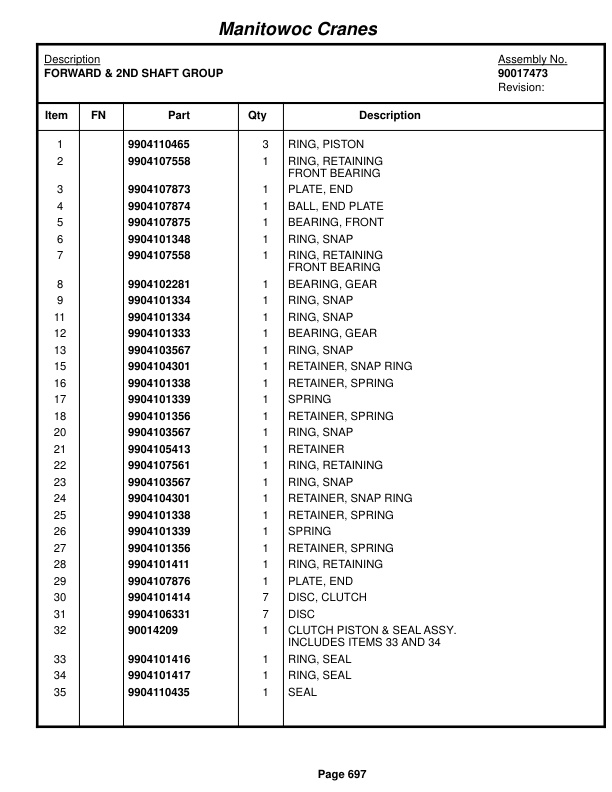 Grove RT890E Crane Parts Manual 280166 2017-3