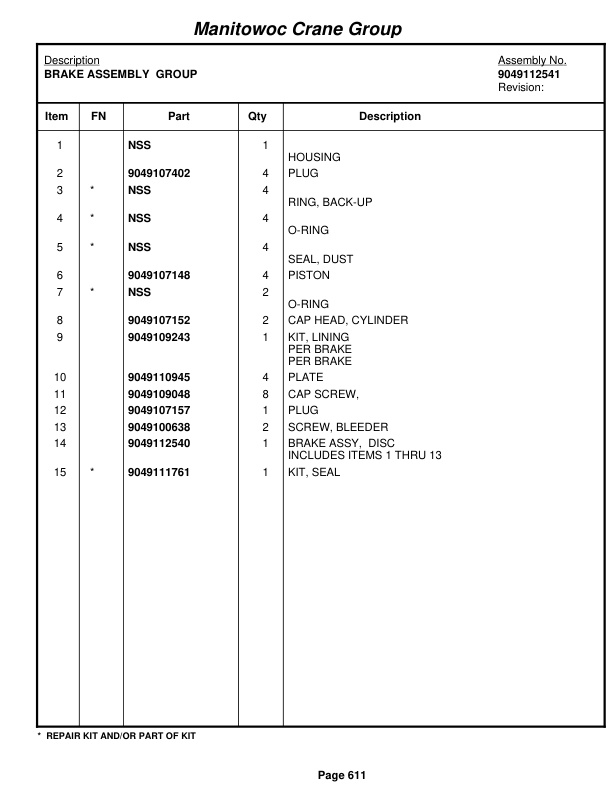 Grove RT890E3 Crane Parts Manual 230332 2009-3