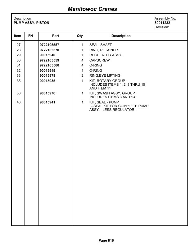 Grove RT9150E Crane Parts Manual 232976 2012-3