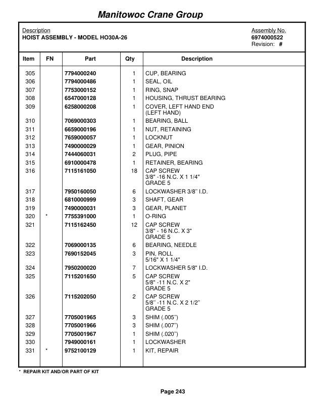 Grove RT980 Crane Parts Manual 43511 2005-2