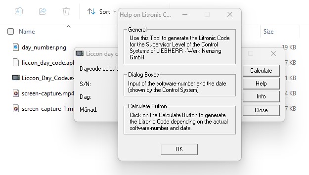 Liebherr Liccon 1 and 2 Day Code Calculator for Service Level 1 2 3-3