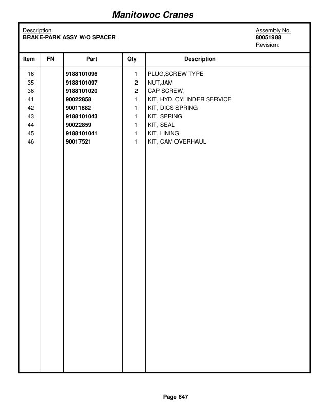 Grove RT650E - 50US T Crane Parts Manual 235719 2017-3