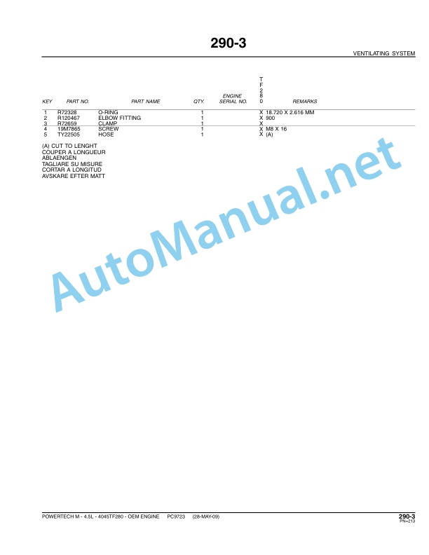 John Deere POWERTECH - M 4.5L OEM Engine (4045TF280) Parts Catalog PC9723 May-09-3