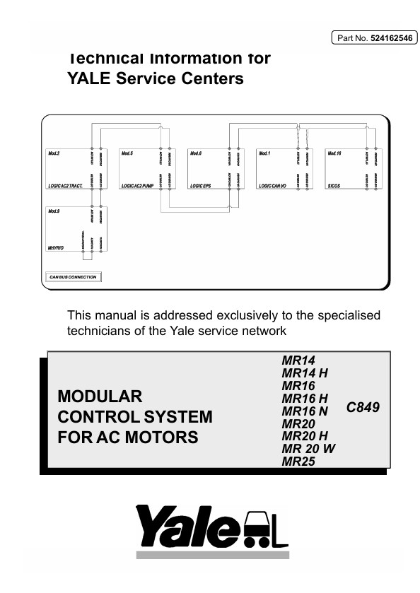 Yale C849 (MR1414H - MR1616H16N - MR2020H20W - MR25) Forklift Service Manual