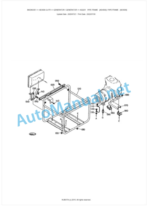 Kubota AE4500-3J-FR Parts Manual PDF BKIDK0351-3