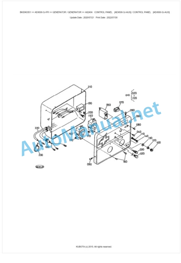 Kubota AE4500-3J-FR Parts Manual PDF BKIDK0351-4