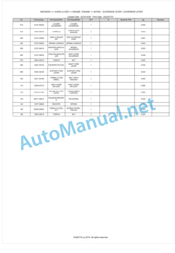 Kubota AV650-3J-GER Parts Manual PDF BKIDA0001-3