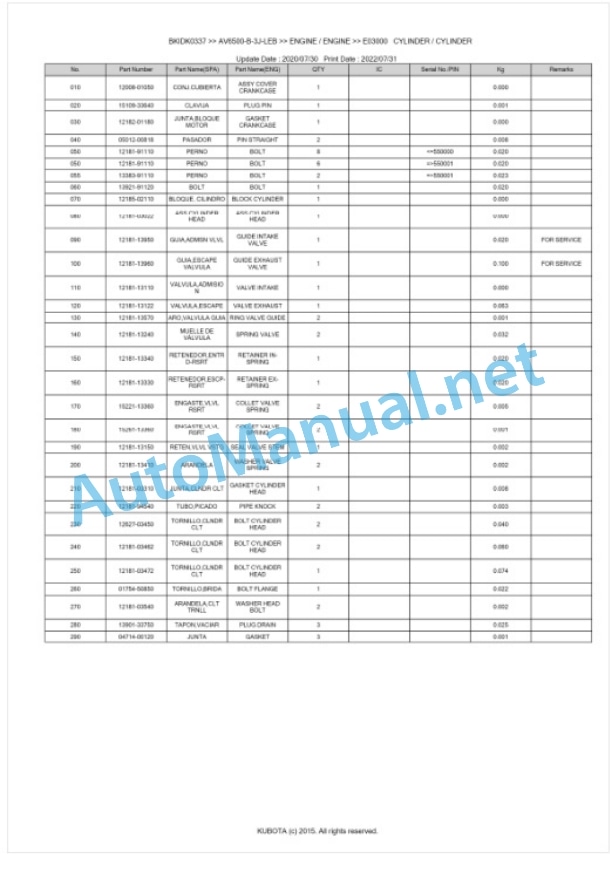 Kubota AV6500-B-3J-LEB Parts Manual PDF BKIDK0337-4