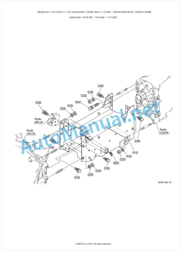 Kubota B1121D-EC Tractor Parts Manual PDF BKIDA5144-3