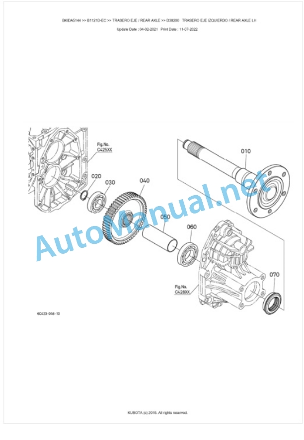 Kubota B1121D-EC Tractor Parts Manual PDF BKIDA5144-4